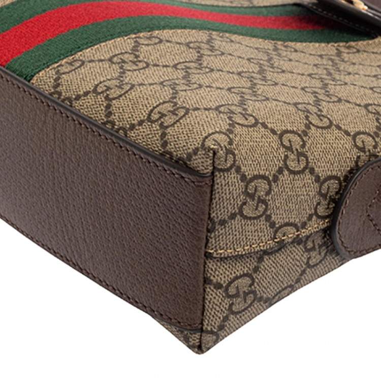 Pre Owned Gucci Beige/Brown GG Supreme Canvas and Leather Ophidia Crossbody Bag