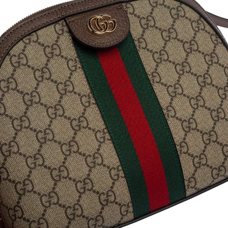 Pre Owned Gucci Beige/Brown GG Supreme Canvas and Leather Ophidia Crossbody Bag