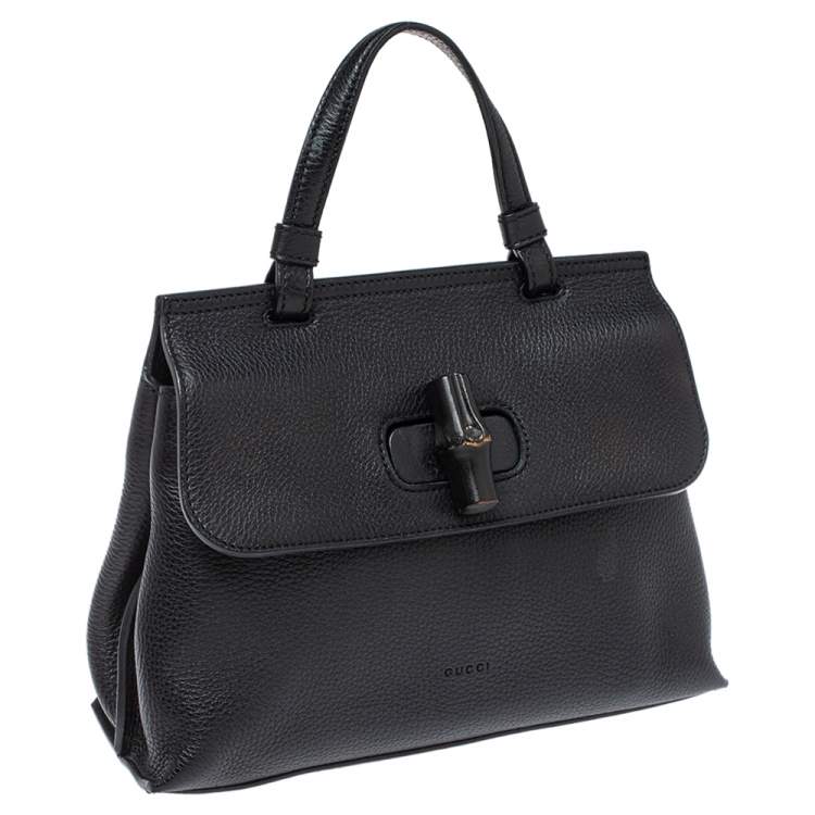 مملوكة مسبقًا Gucci Black Leather Small Bamboo Daily Top Handle Bag