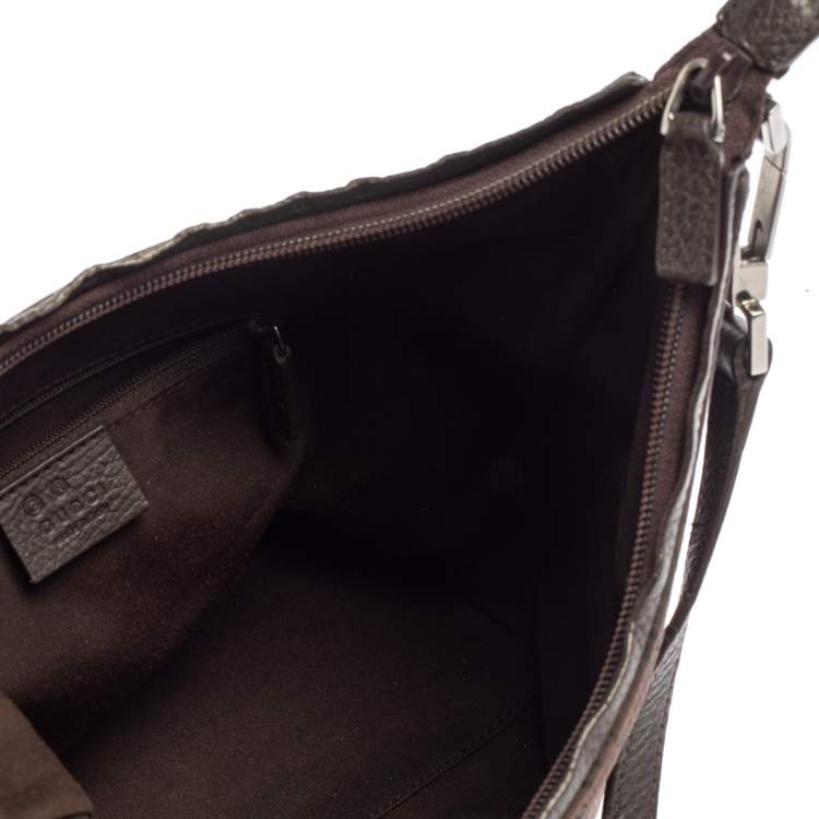 Pre Owned Gucci Brown GG Canvas And Leather Top Zip Hobo