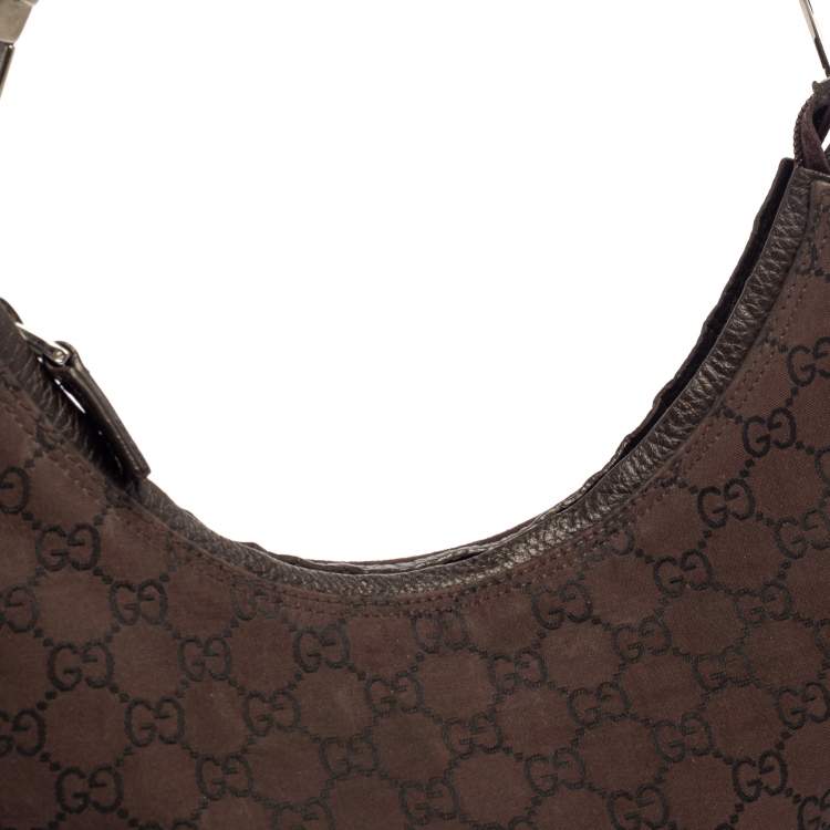 Pre Owned Gucci Brown GG Canvas And Leather Top Zip Hobo