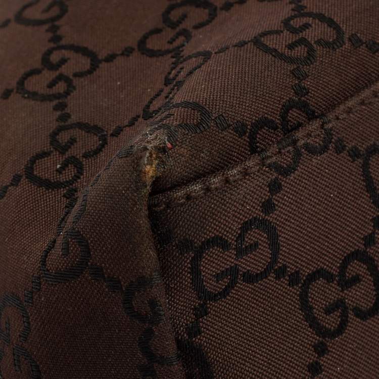 Pre Owned Gucci Brown GG Canvas And Leather Top Zip Hobo
