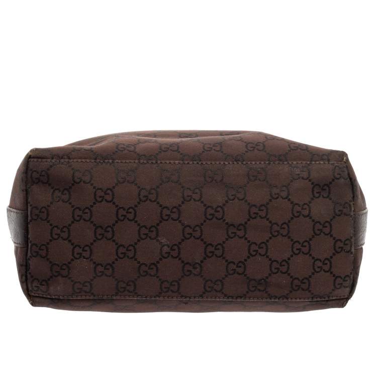 Pre Owned Gucci Brown GG Canvas And Leather Top Zip Hobo