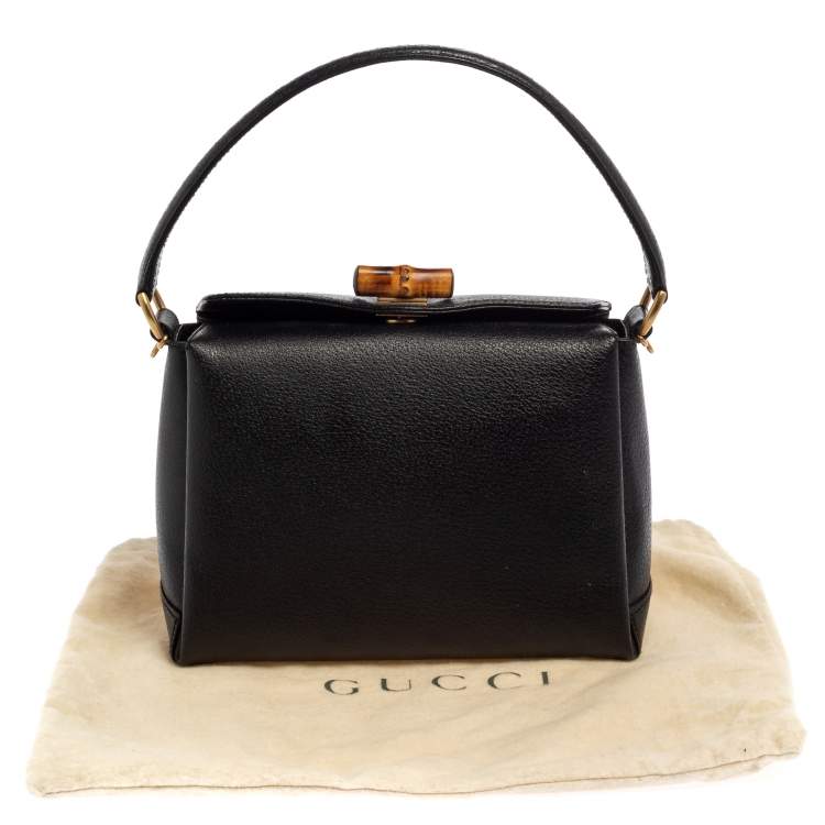 Pre Owned Gucci Black Leather Bamboo Turn Lock Top Handle Bag