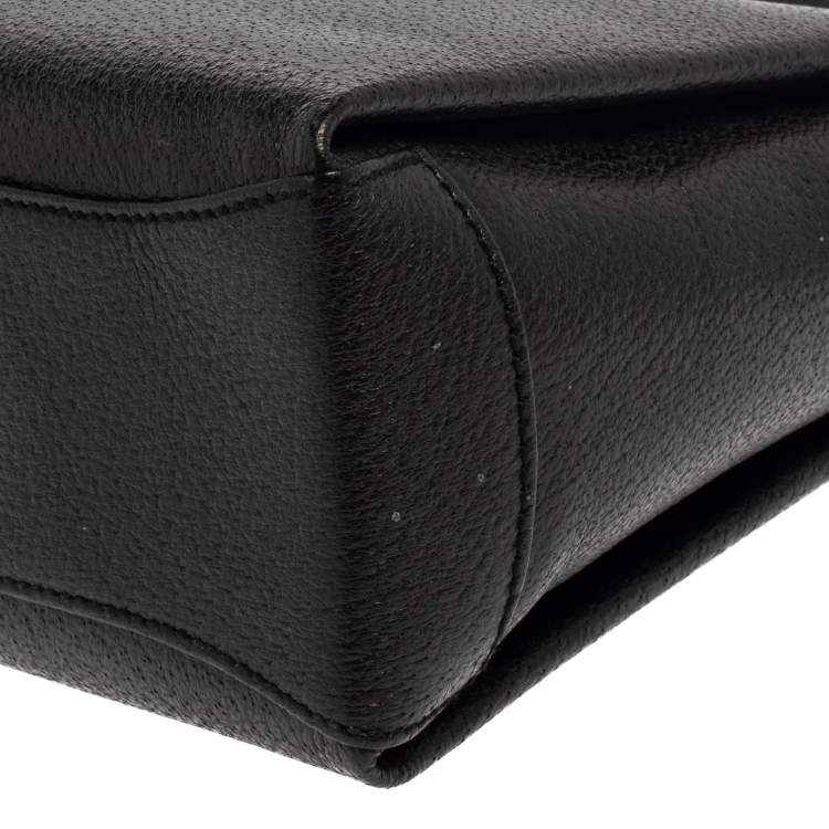 Pre Owned Gucci Black Leather Bamboo Turn Lock Top Handle Bag