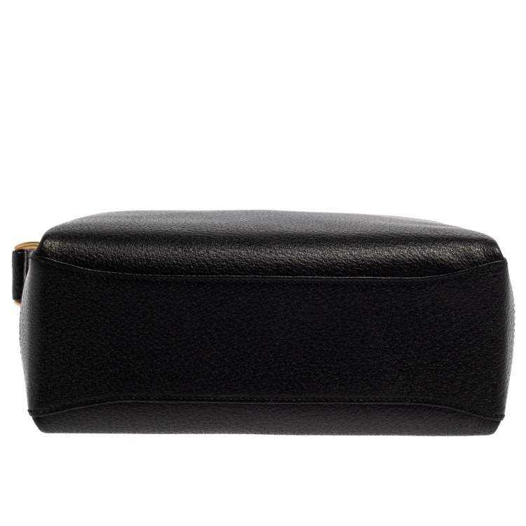 Pre Owned Gucci Black Leather Bamboo Turn Lock Top Handle Bag