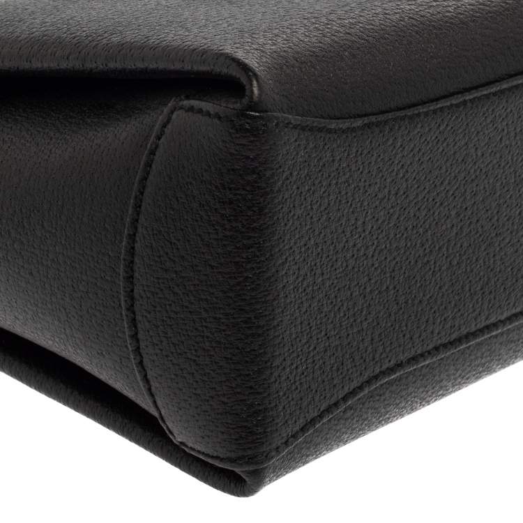 Pre Owned Gucci Black Leather Bamboo Turn Lock Top Handle Bag