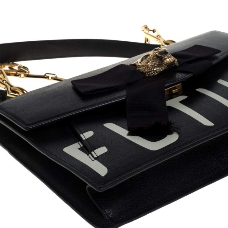 Pre Owned Gucci Black Leather Future Bow Top Handle Bag