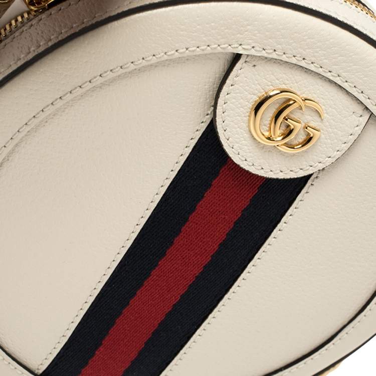 Pre Owned Gucci White Leather Mini Ophidia Round Shoulder Bag   