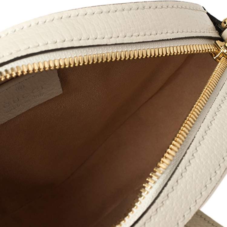 Pre Owned Gucci White Leather Mini Ophidia Round Shoulder Bag   