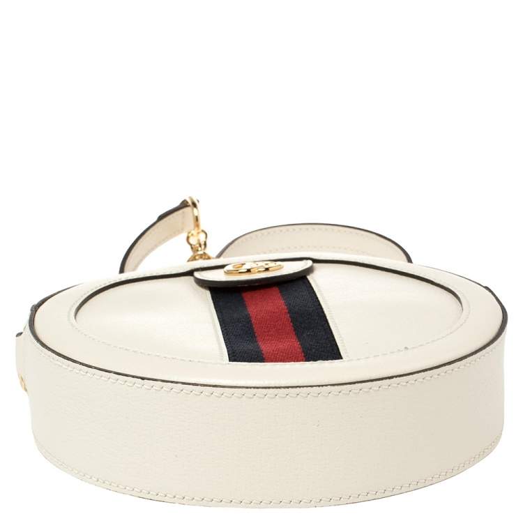 Pre Owned Gucci White Leather Mini Ophidia Round Shoulder Bag   