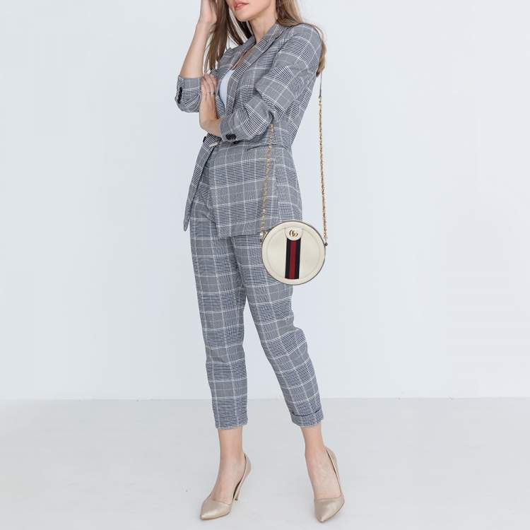 Pre Owned Gucci White Leather Mini Ophidia Round Shoulder Bag   