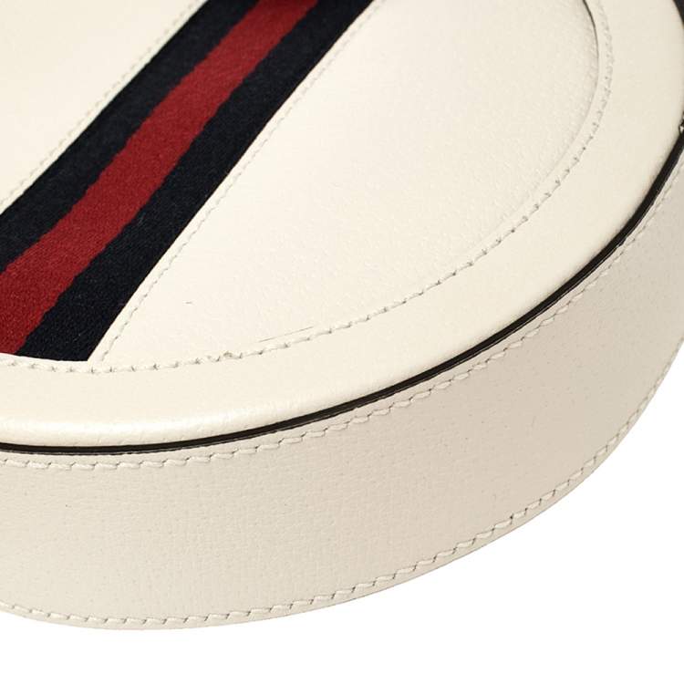 Pre Owned Gucci White Leather Mini Ophidia Round Shoulder Bag   