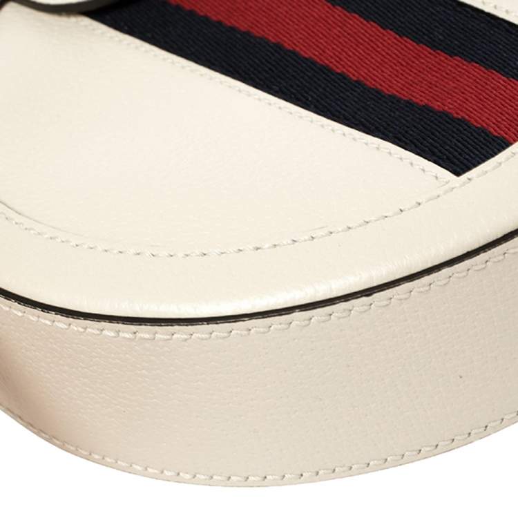 Pre Owned Gucci White Leather Mini Ophidia Round Shoulder Bag   