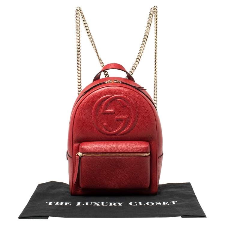 مملوكة مسبقًا Gucci Red Leather Soho Chain Backpack