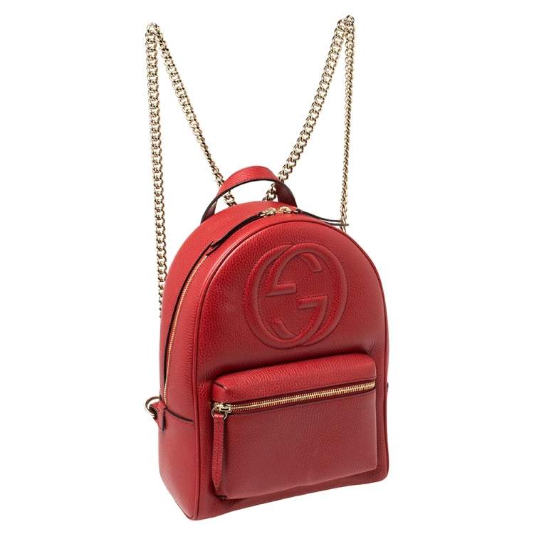 مملوكة مسبقًا Gucci Red Leather Soho Chain Backpack