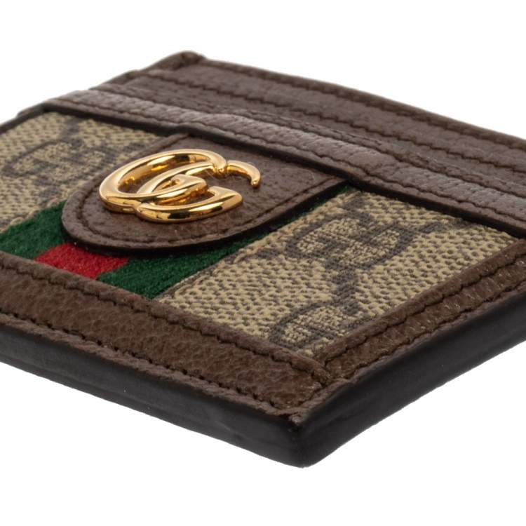 Pre Owned Gucci Beige/Ebony GG Supreme Canvas and Leather Ophidia GG Card Case