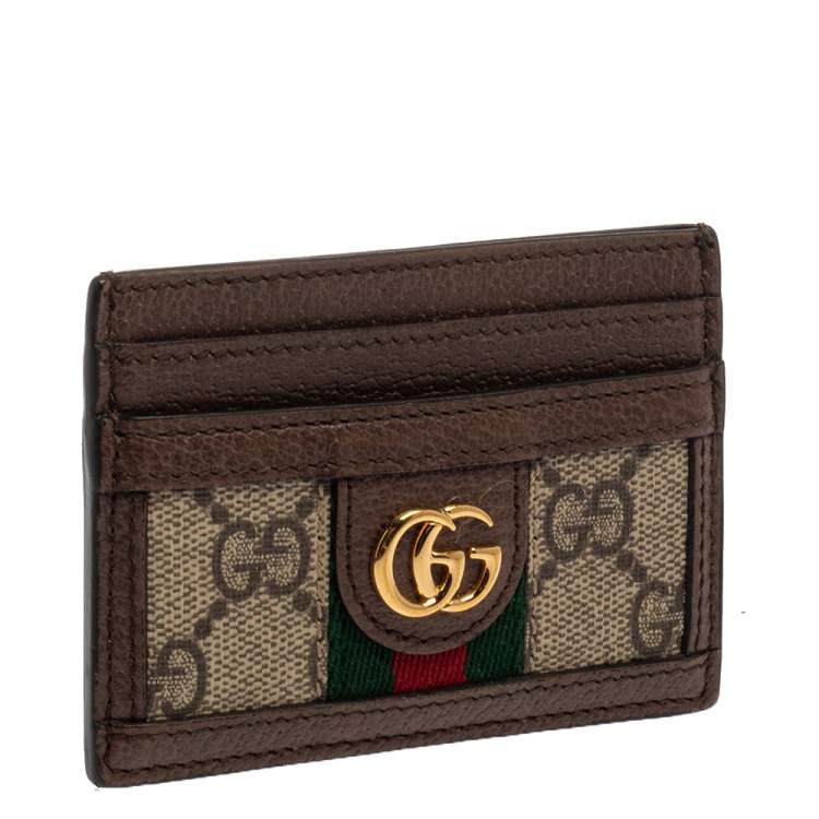 Pre Owned Gucci Beige/Ebony GG Supreme Canvas and Leather Ophidia GG Card Case