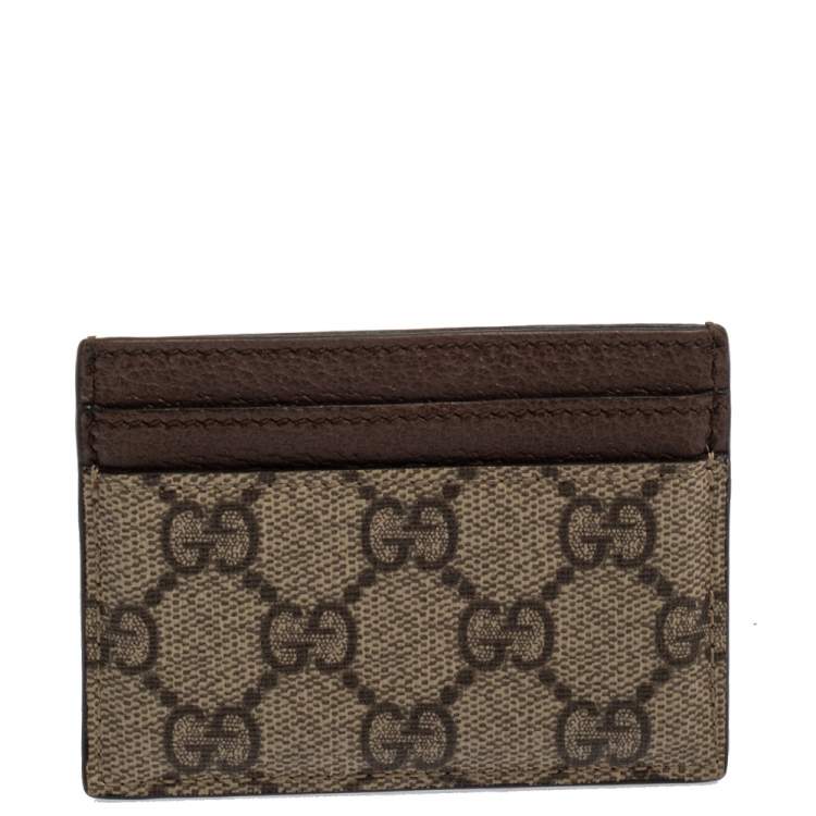 Pre Owned Gucci Beige/Ebony GG Supreme Canvas and Leather Ophidia GG Card Case