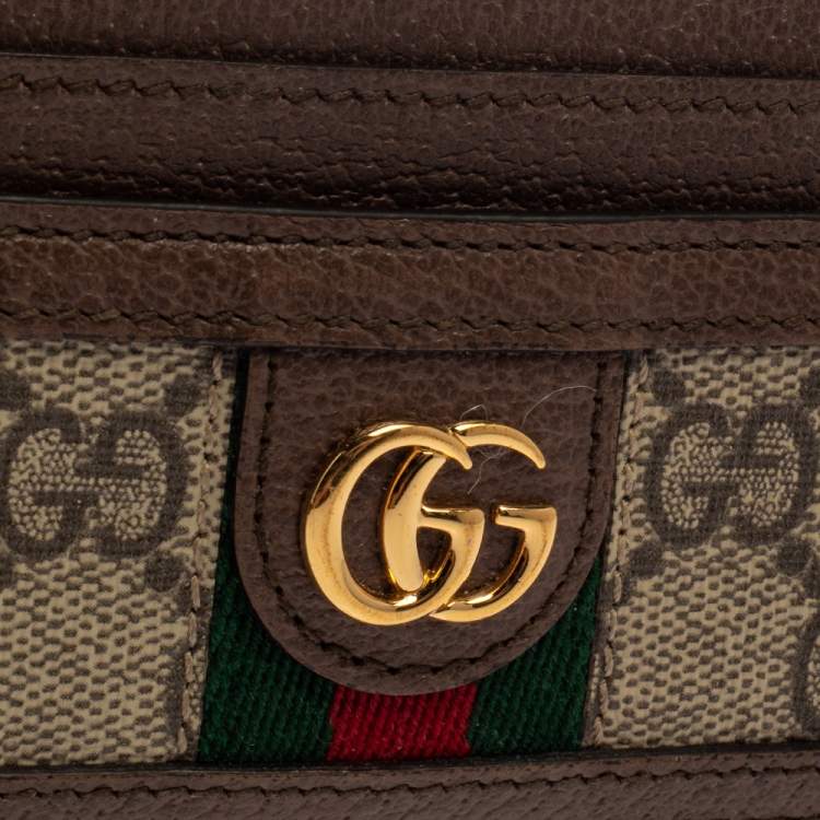 Pre Owned Gucci Beige/Ebony GG Supreme Canvas and Leather Ophidia GG Card Case