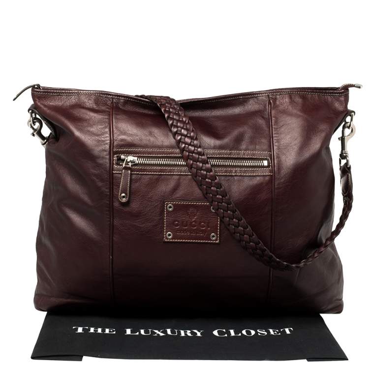 Pre Owned Gucci Dark Burgundy Leather Braided Strap Shoulder Bag