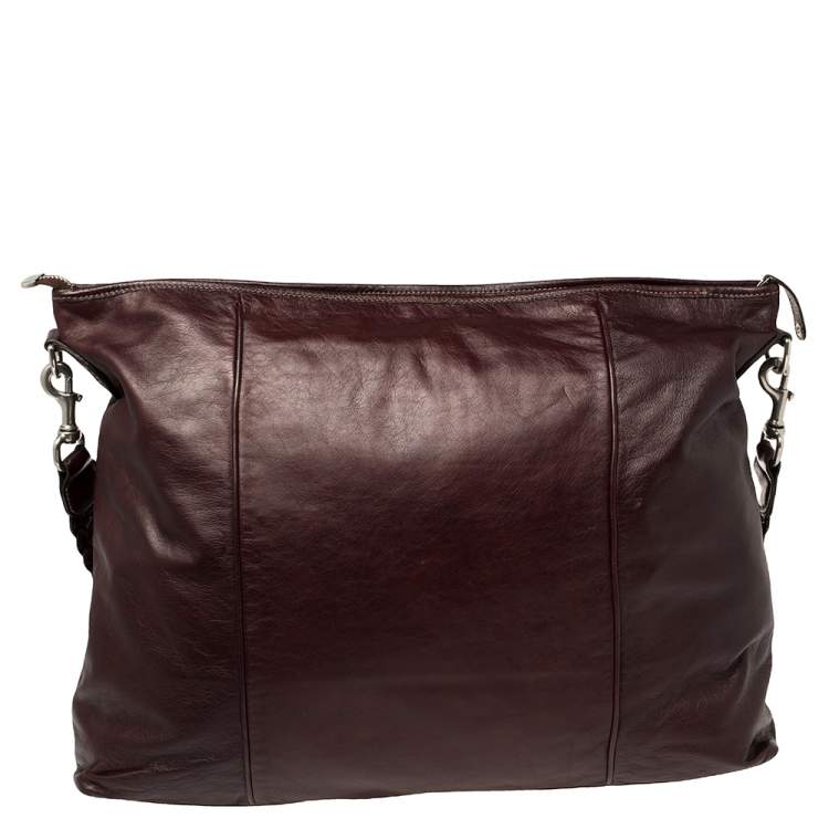 Pre Owned Gucci Dark Burgundy Leather Braided Strap Shoulder Bag