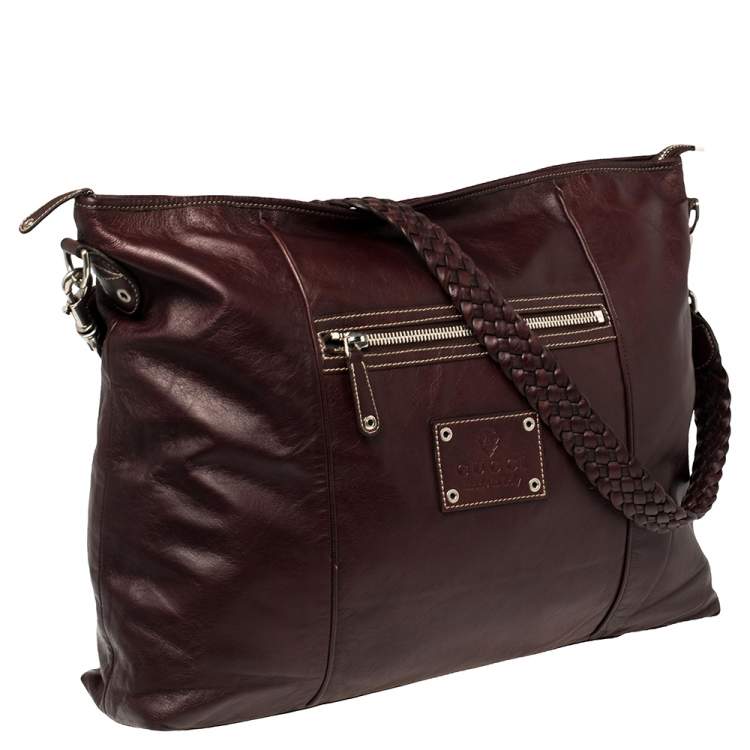 Pre Owned Gucci Dark Burgundy Leather Braided Strap Shoulder Bag
