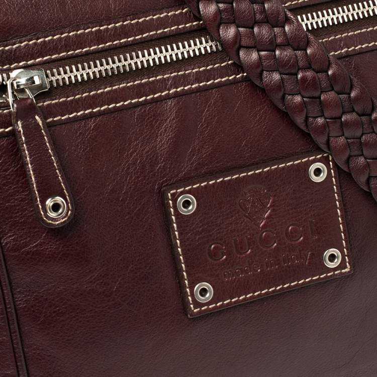 Pre Owned Gucci Dark Burgundy Leather Braided Strap Shoulder Bag