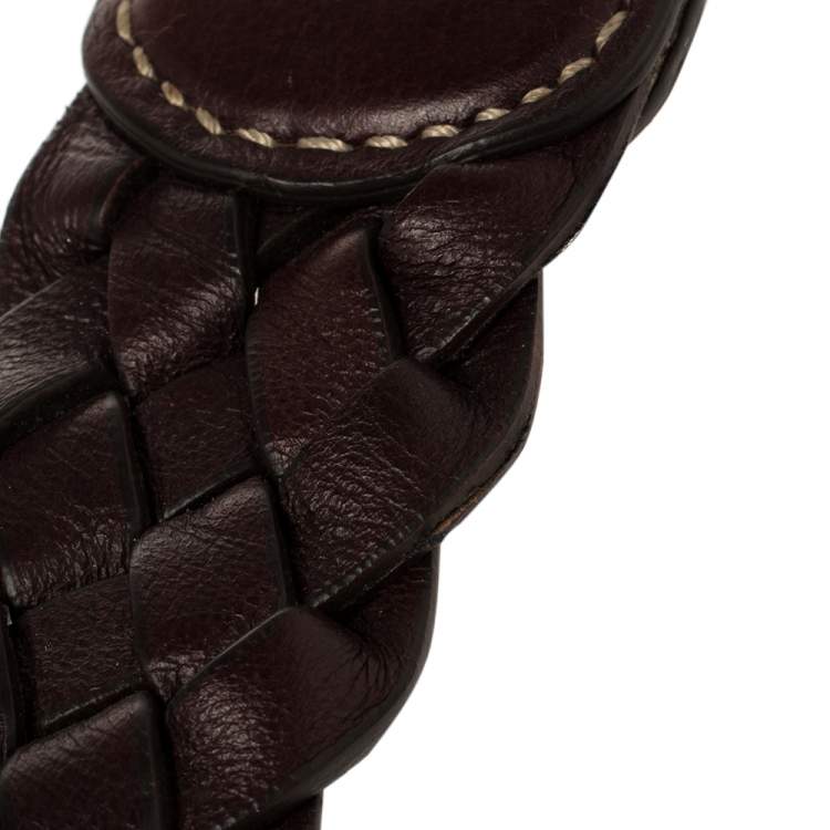 Pre Owned Gucci Dark Burgundy Leather Braided Strap Shoulder Bag