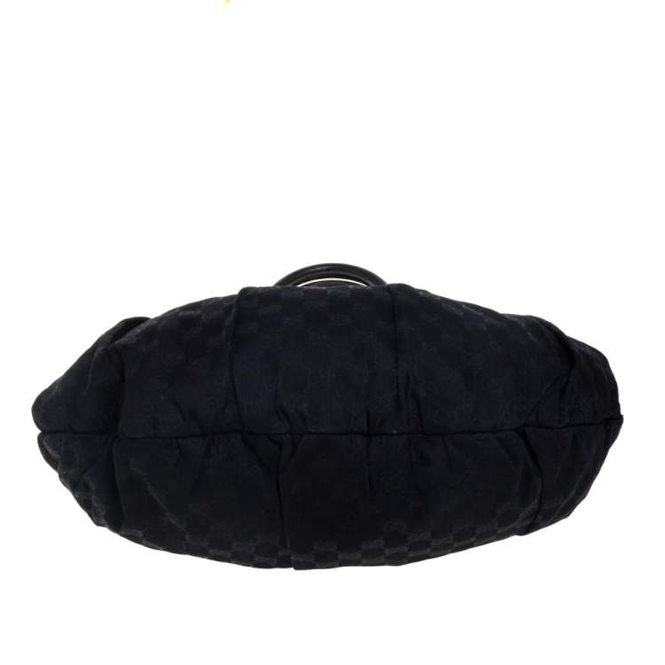 Pre Owned Gucci Black GG Canvas and Leather Pelham Studded Hobo