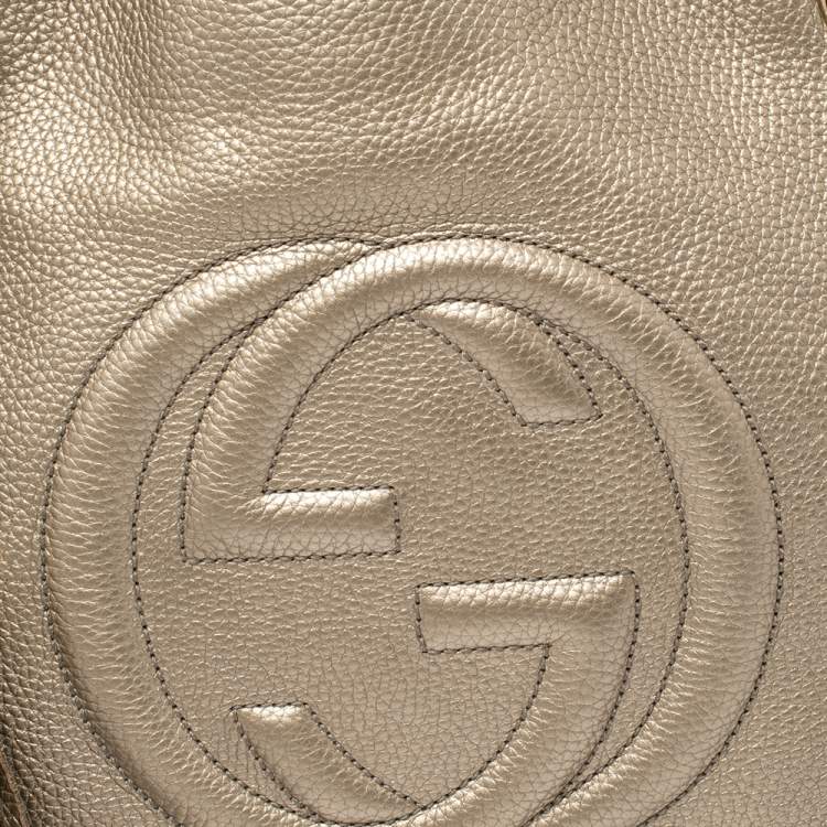 Pre Owned Gucci Light Gold Grain Leather Medium Soho Chain Tote