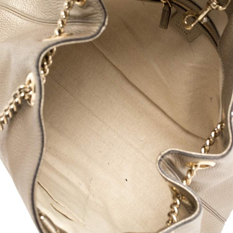 Pre Owned Gucci Light Gold Grain Leather Medium Soho Chain Tote