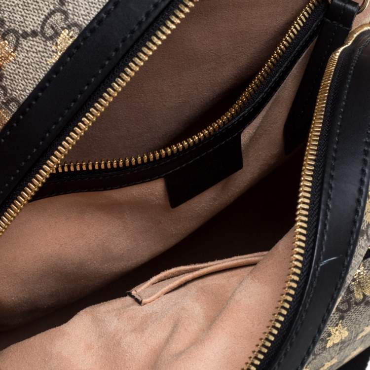 Pre Owned Gucci Beige/Black GG Supreme Canvas and Leather Bees Backpack
