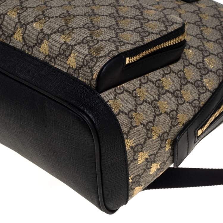 Pre Owned Gucci Beige/Black GG Supreme Canvas and Leather Bees Backpack