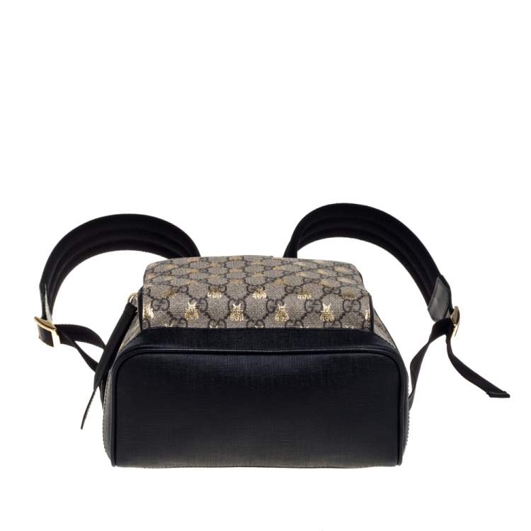 Pre Owned Gucci Beige/Black GG Supreme Canvas and Leather Bees Backpack