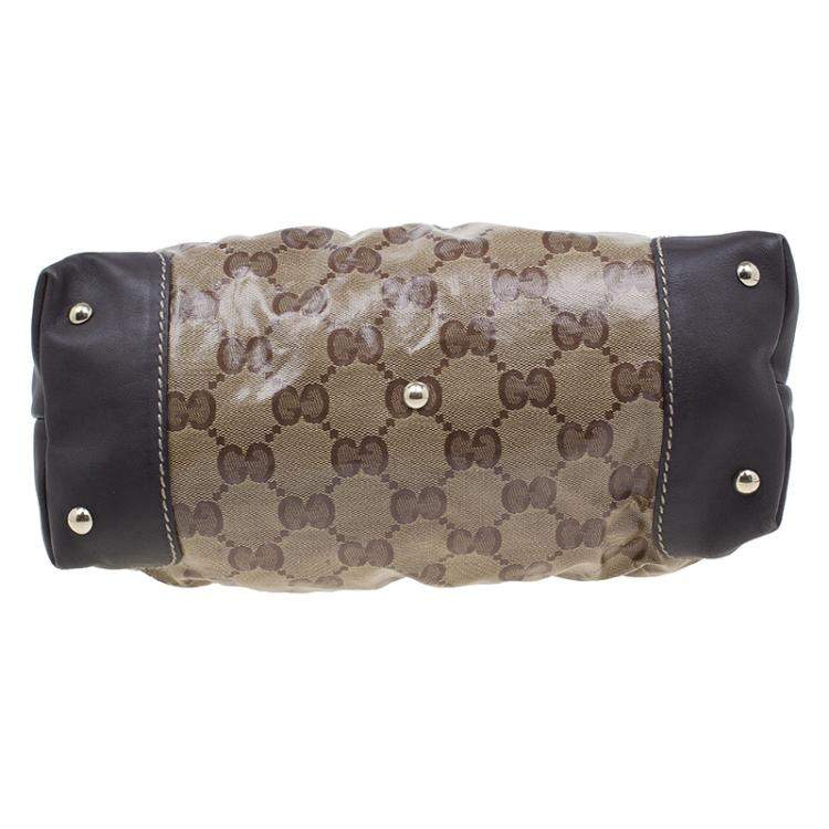 Pre Owned Gucci Brown Coated Canvas Monogram Crytal Mix Tote 
