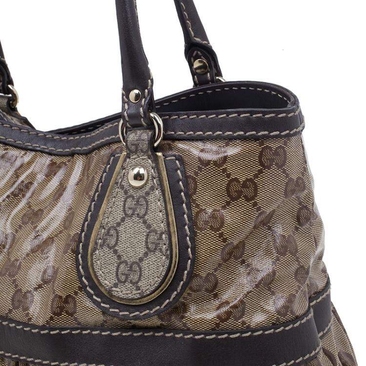 Pre Owned Gucci Brown Coated Canvas Monogram Crytal Mix Tote 