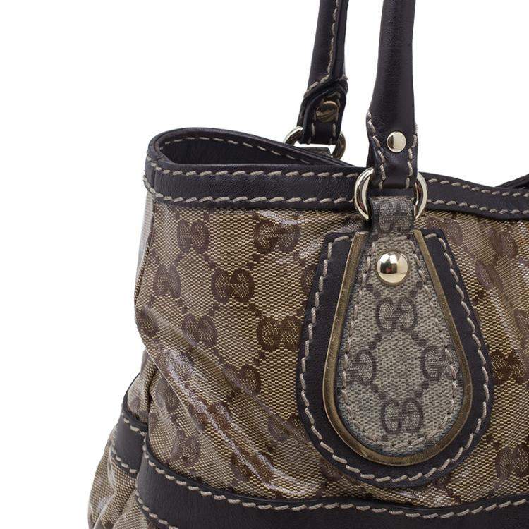 Pre Owned Gucci Brown Coated Canvas Monogram Crytal Mix Tote 