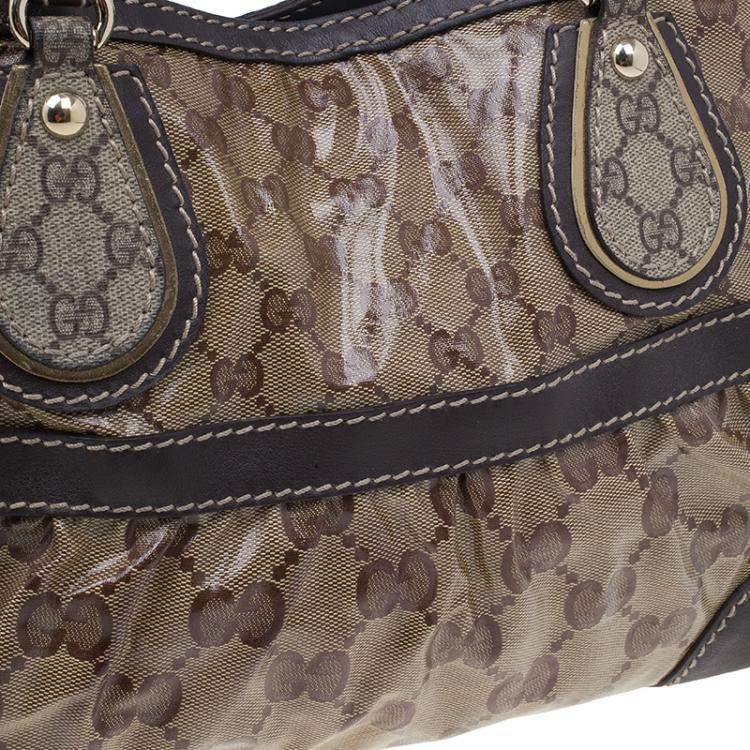 Pre Owned Gucci Brown Coated Canvas Monogram Crytal Mix Tote 
