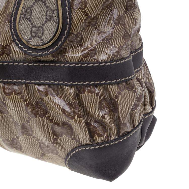 Pre Owned Gucci Brown Coated Canvas Monogram Crytal Mix Tote 