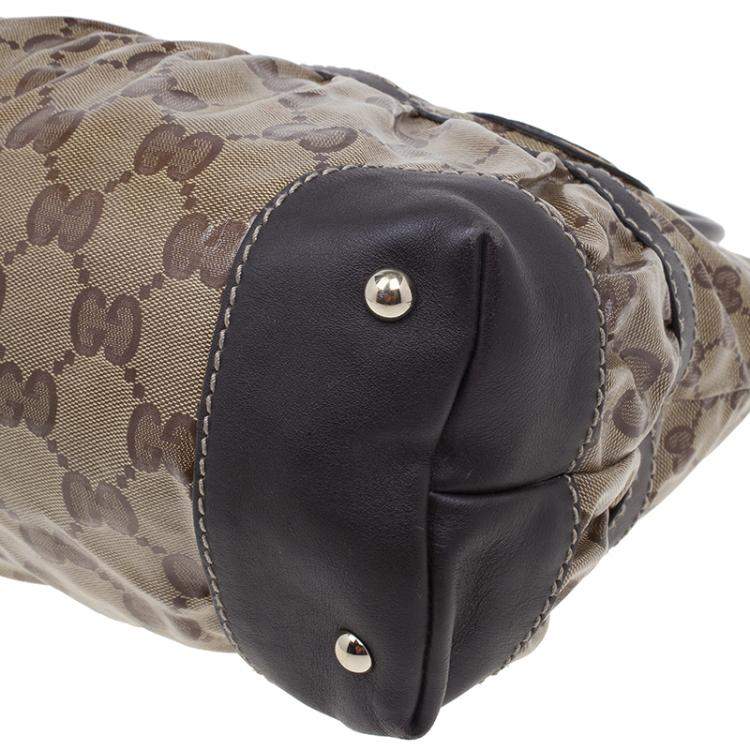 Pre Owned Gucci Brown Coated Canvas Monogram Crytal Mix Tote 