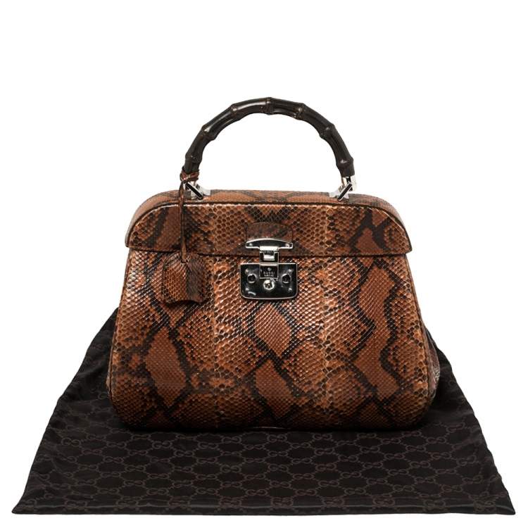 Pre Owned Gucci Brown/Black Python Lady Lock Bamboo Large Top Handle Bag