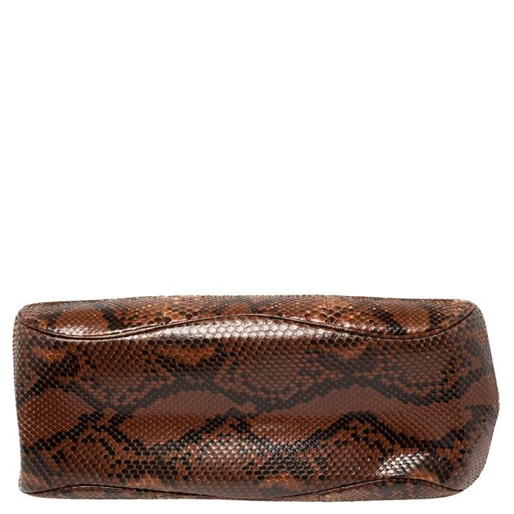 Pre Owned Gucci Brown/Black Python Lady Lock Bamboo Large Top Handle Bag