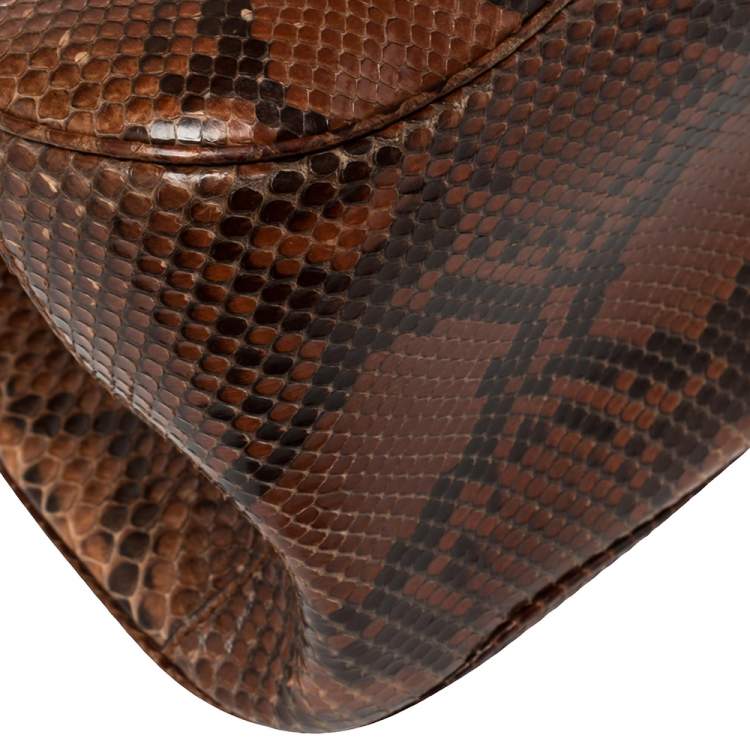 Pre Owned Gucci Brown/Black Python Lady Lock Bamboo Large Top Handle Bag