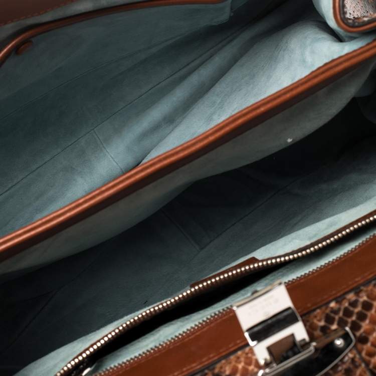 Pre Owned Gucci Brown/Black Python Lady Lock Bamboo Large Top Handle Bag