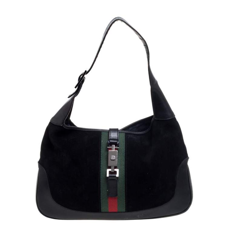 Gucci Black Suede Leather Jackie Hobo Shoulder Bag
