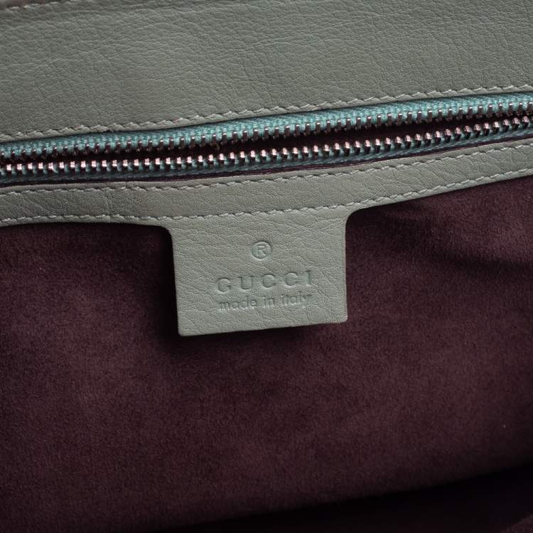 Pre Owned Gucci Mint Green Patent Leather Lady Lock Bamboo Top Handle Bag