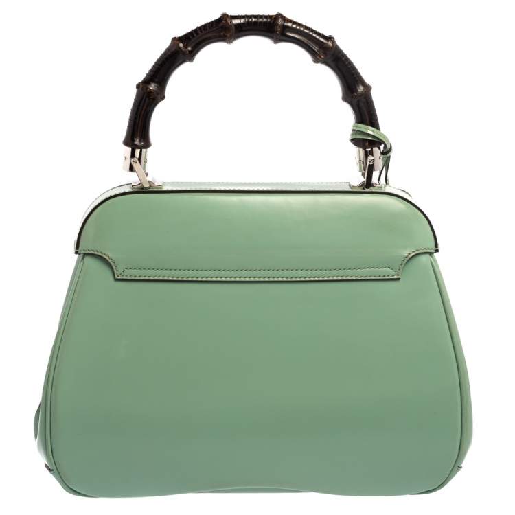 Pre Owned Gucci Mint Green Patent Leather Lady Lock Bamboo Top Handle Bag