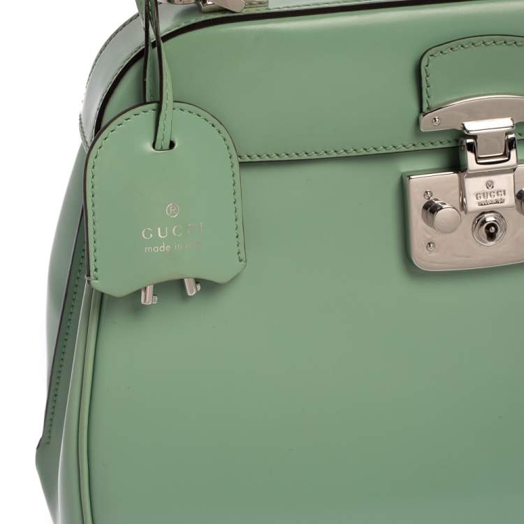 Pre Owned Gucci Mint Green Patent Leather Lady Lock Bamboo Top Handle Bag