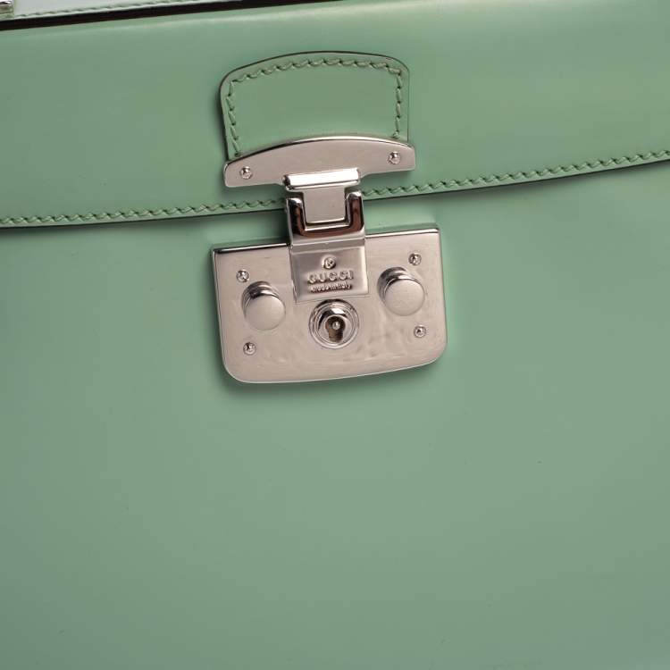 Pre Owned Gucci Mint Green Patent Leather Lady Lock Bamboo Top Handle Bag